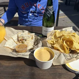 Breakfast quesadillas and queso