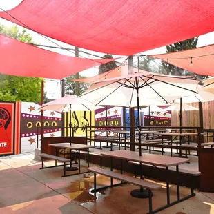 tables and umbrellas