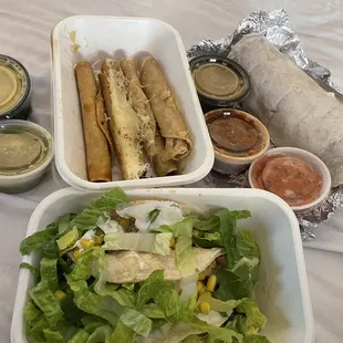 Beef Taquitos, Chicken tacos, build your own burrito