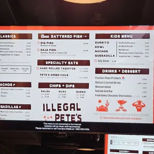 Menu board