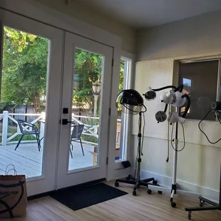 View from the hair wash stations, looking out at the back patio area. Very calming.