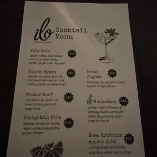 Cocktail menu