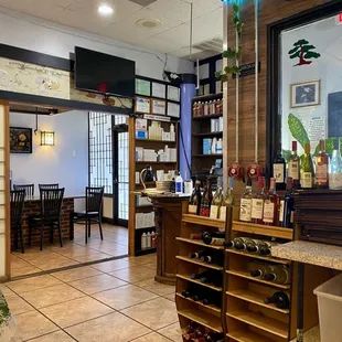 A view of the restaurant towards the front door.