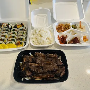 Online order: Kimbap, Galbi, rice, and side dishes