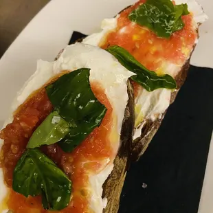 Bruschetta with ricotta. Bread is perfectly toasted.