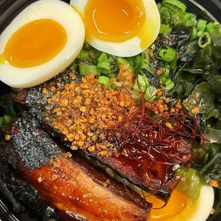 Spicy Tori Ramen w extra soft egg + pork belly , my go - to