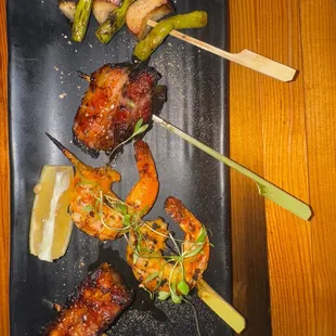 Pork Belly Chilli garlic shrimp Asparagus &amp; smoked trumpet mushrooms