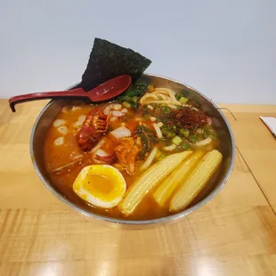 Seafood spicy kimchi udon