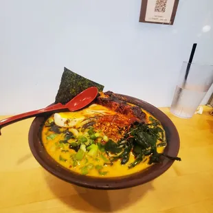 Spicy pork tonkatsu ramen but subbed in udon