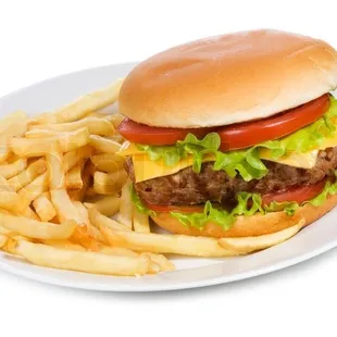 a hamburger and french fries