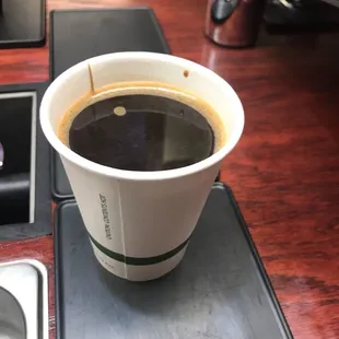a cup of coffee on a table