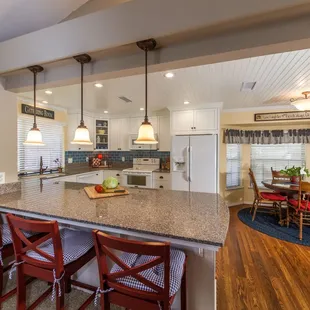 a kitchen and dining area