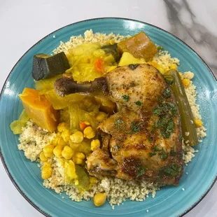 Oven roasted chicken couscous and vegetables