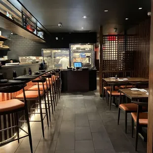 Inside sushi bar and kitchen