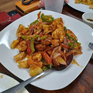 a plate of chinese food