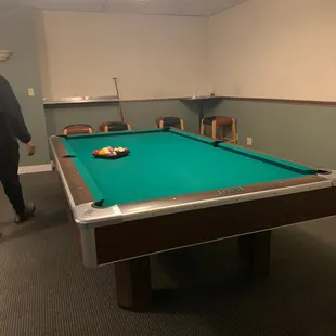 Views of the pool table in the corner