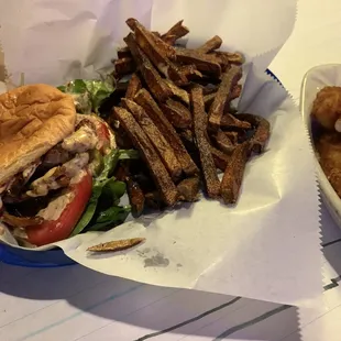 Soft shell crab sandwich with fries