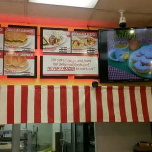 Menu (TV slides of the various donut/ kolaches selections)