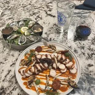 Octopus, oysters, and wine