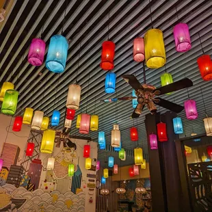 colorful lanterns hanging from the ceiling