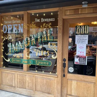 the entrance to a restaurant