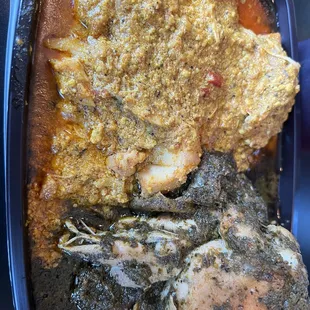 Cassava Leaves with Chicken and Spicy Chicken Egusi