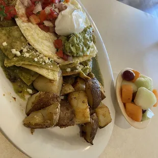 Fruit with Chilaquiles verde