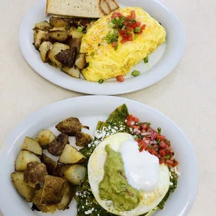Napa omelette and Green Chiaquiles.  So much food. And good food. The green sauce was awesome. The home style potatoes were great.