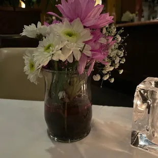 a vase of flowers on a table