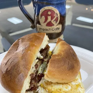 Bacon, Fried Egg and Swiss cheese Bagel