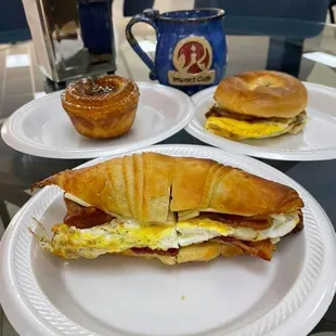 Cruffin, Egg and cheese Croissant and Bacon Egg and Bagel