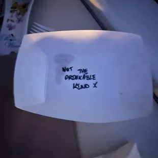 Cute note on bottom of wrap tray!