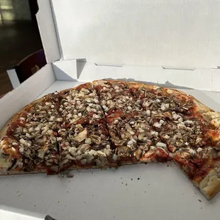 Mushroom, onion, extra sauce. Loaded up! Pepperoni too next time.