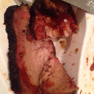 What&apos;s left of my plate. Wow. Was this BBQ and sausage ever so good, good, good!!