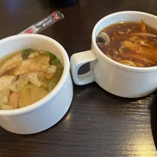 Wonton soup, hot and sour soup