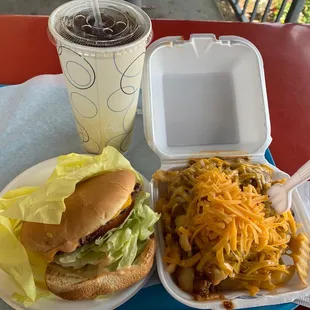 Jr. cheeseburger &amp; small chili cheese fries!