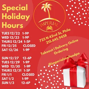 Special holiday hours!