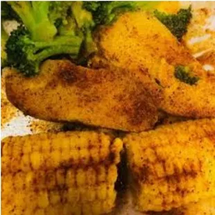 corn and broccoli on a plate