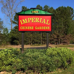 The bright red and green sign on Rockbridge Road