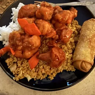 Sweet &amp; Sour Pork, Shrimp Egg Roll , Plain Fried Rice