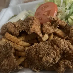 Combo #21, 4 piece red snapper, 6 medium shrimps with salad &amp; fries.