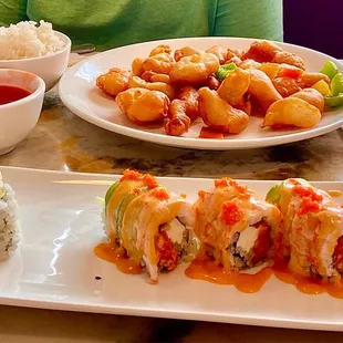 California roll, Godzilla roll &amp; a build it yourself Sweet &amp; Sour chicken kit
