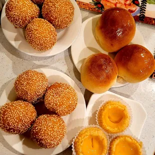 a variety of pastries on plates
