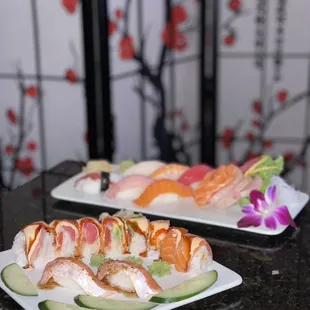 two plates of sushi