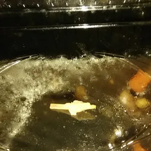 Not sure what it is/was, but it was long and sharp. It was in the food, I had to remove it from my mouth, almost swallowed it.