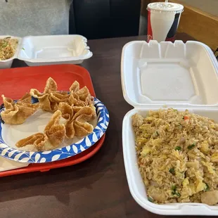 Fried rice and crab ragoon