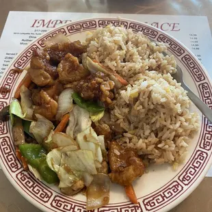 Lunch portion of dry chili chicken (I ate the spring roll before I took the picture.)