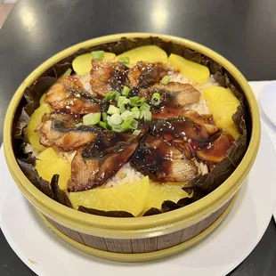 Steamed rice in lotus leaf with eel