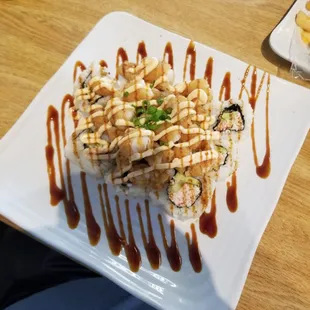 California rolls with popcorn shrimp.