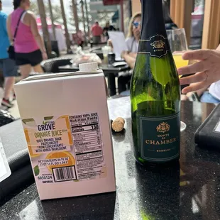 Box of juice and champagne